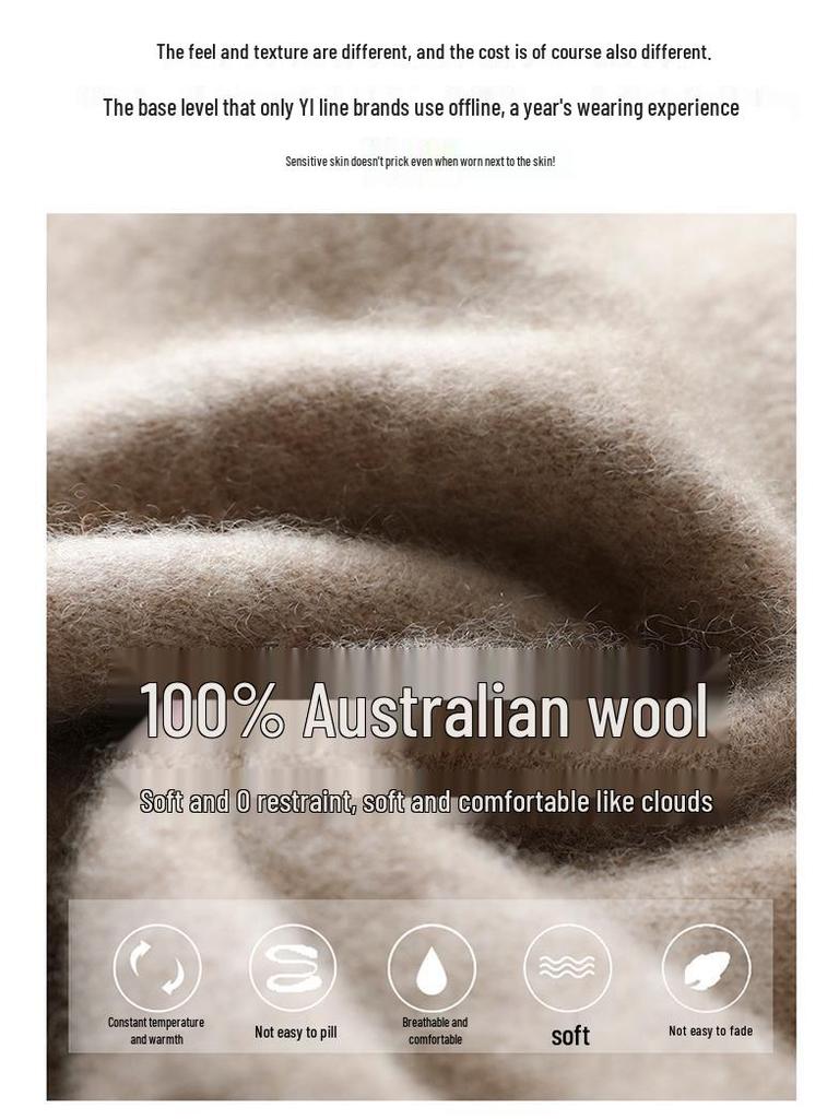 Men's 100% Pure Wool High Neck Pullover Sweater - Autumn/Winter Loose Knit Base Layer