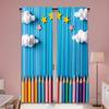 Cartoon Blue Pencil Curtains Rainbow Cloud Stars Kids Room Nursery Window Drapes Cute Playful Design Decor for Children's