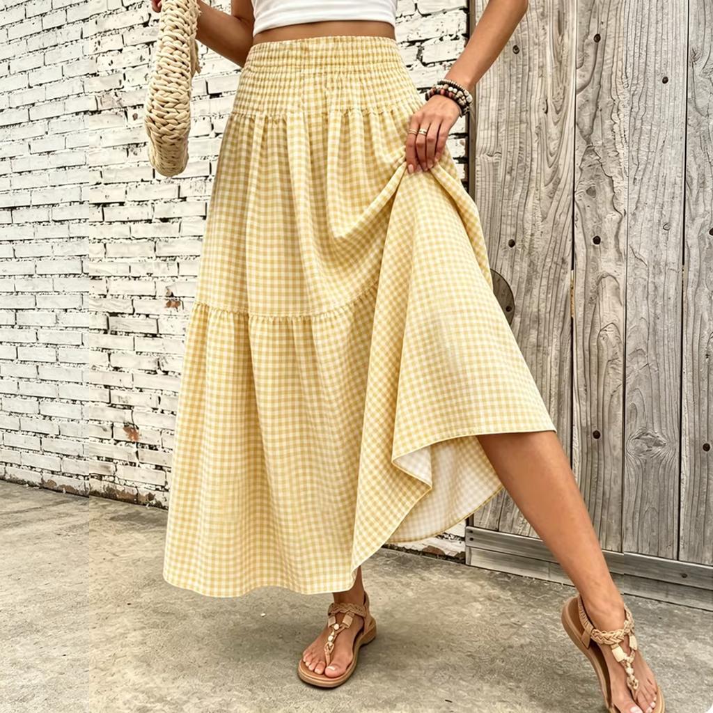 Women's Retro Plaid High-Waist A-Line Casual Skirt for Everyday Wear