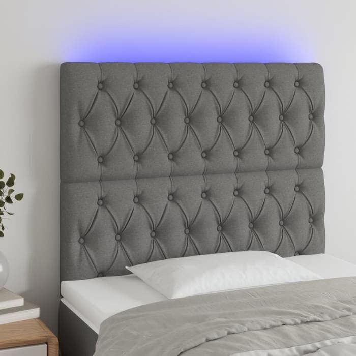 VidaXL Tête de Lit à LED Meuble de Chambre à Coucher Accessoire de Lit Simple Tête de Cadre de Lit Intérieur Gris Foncé 3122751