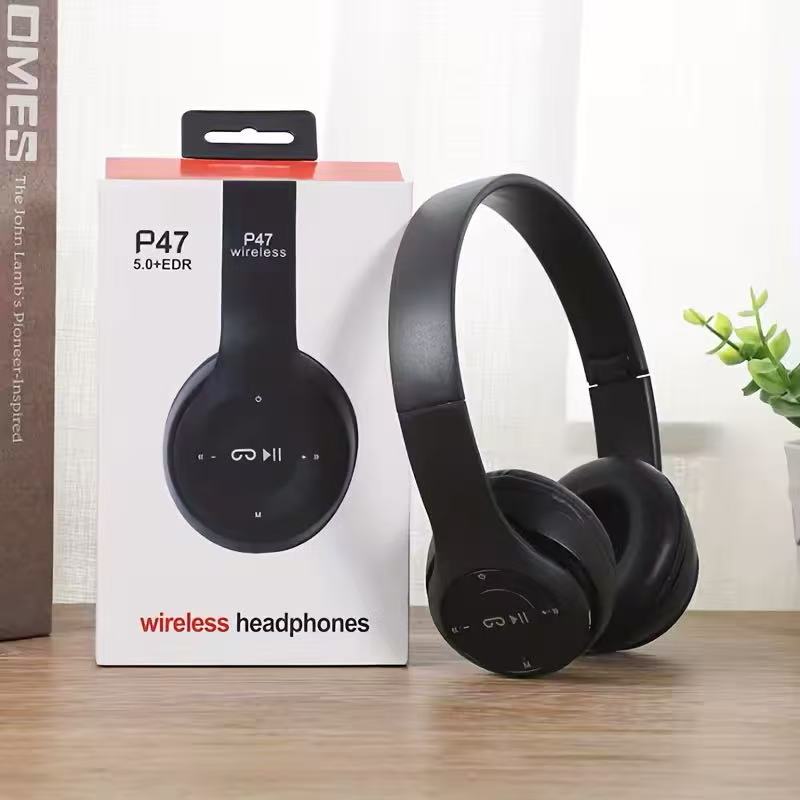 

P47 Bluetooth 5.0 Wireless Headphone Foldable HIFI Stereo Bass Earphone Kid Helmet Gift With Mic USB Adaptor For iPhone Game чорний