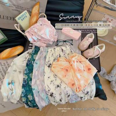 Pantaloni Estivi Larghi Floreali Anti-zanzare da Ragazza - Pantaloni Lunghi Casual Stile Coreano per Bambini