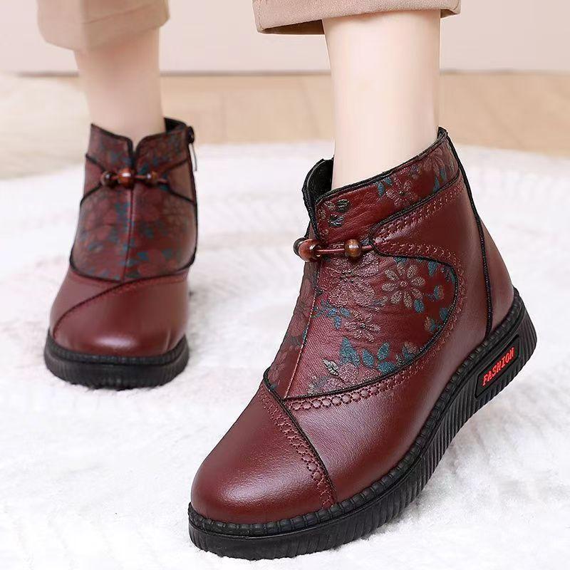 Winter new velvet thickened middle-aged mother warm cotton shoes waterproof and non-slip fashionable versatile and comfortable women's cotton boots