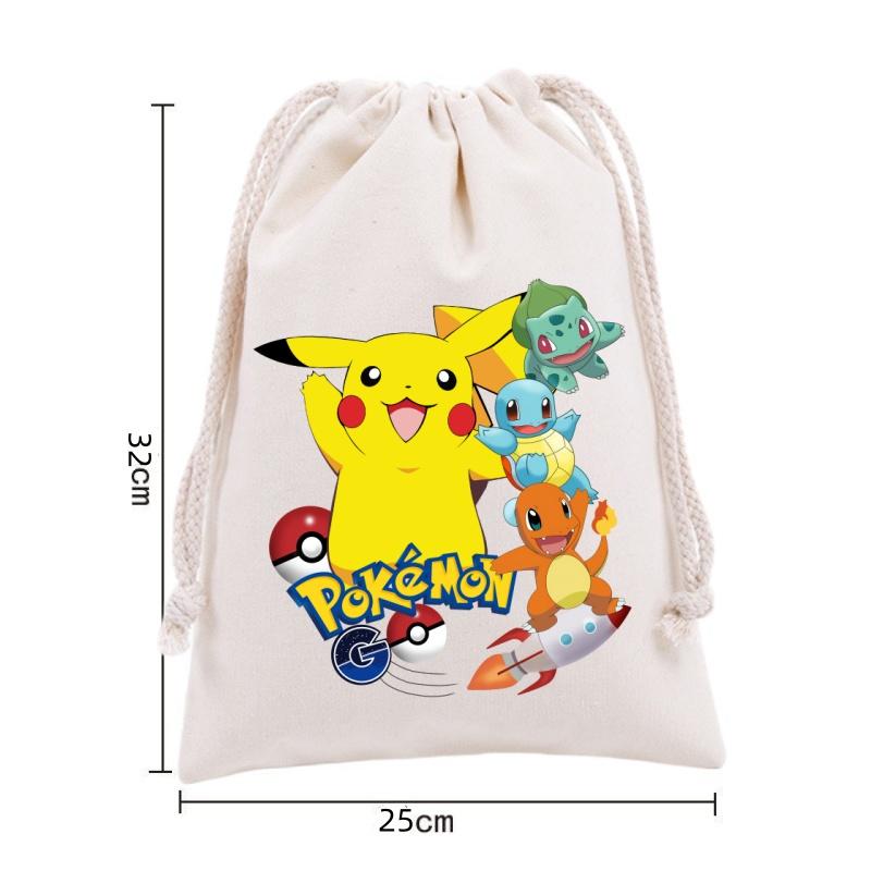 Pokemons Canvas Drawstring Bags Anime Figures Pikachu Eevee Gengar Cartoon Print Handbags Kids Birthday Party Candy Gift Bag