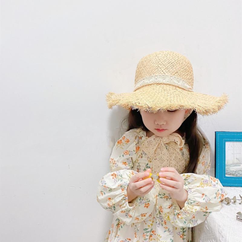 Children's Parent-child Straw Hat Raffia Woven Straw Hat Women's Streamer Children's Dome Hand-woven Sun Hat Beach Hat
