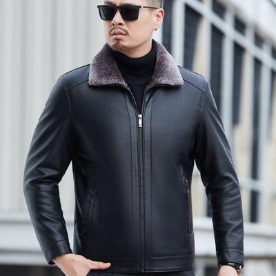 New Leather Down Jacket Men's Short Lapel Fur One-piece Thickened Leather Jacket Casual Wear