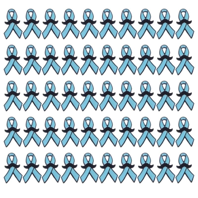 

50Pcs Cancer Awareness Brooch Blue Ribbon Pin Awareness Lapel Pins with Metal Back Clasp For Garment Bag Hat Decoration 1