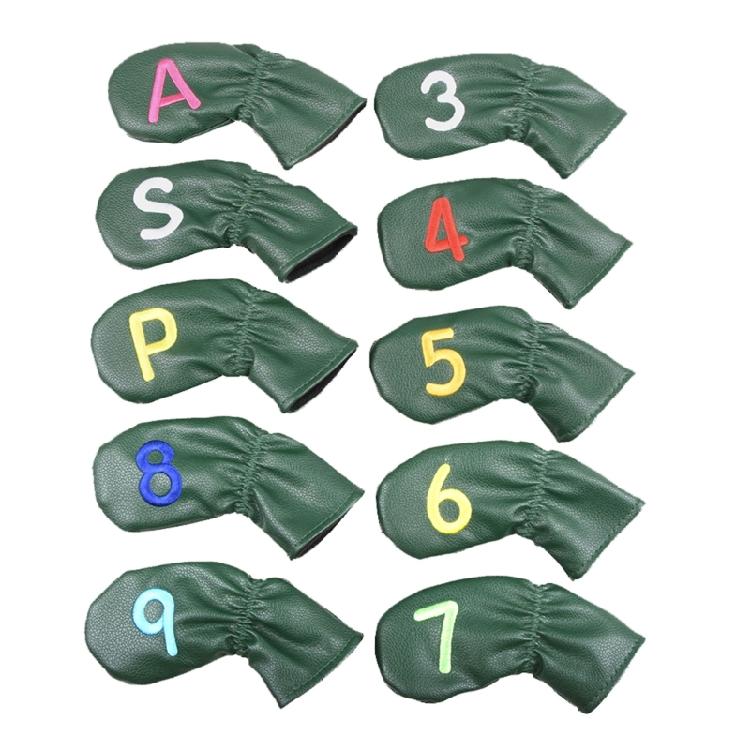 

10x Golf Head Covers Synthetic PU Leathers Golf Iron Head Cover with Big Number 1 зелений