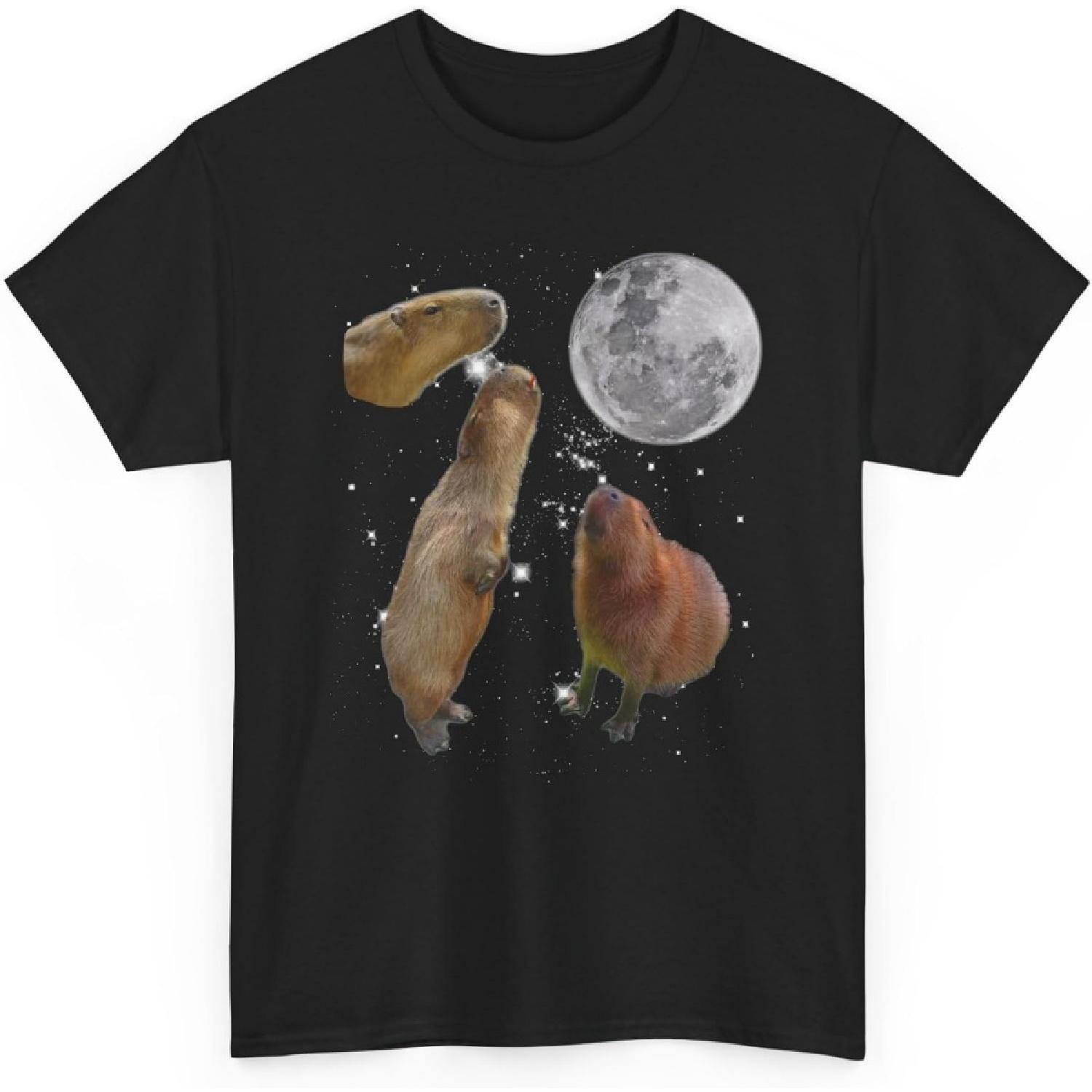 Three Capybara Vintage Graphic T-Shirt, Retro Capybara Moon Tshirt, Capybara Lovers, Funny Capybara Tee, Oversized Washed Tee XXXXXL разноцветный