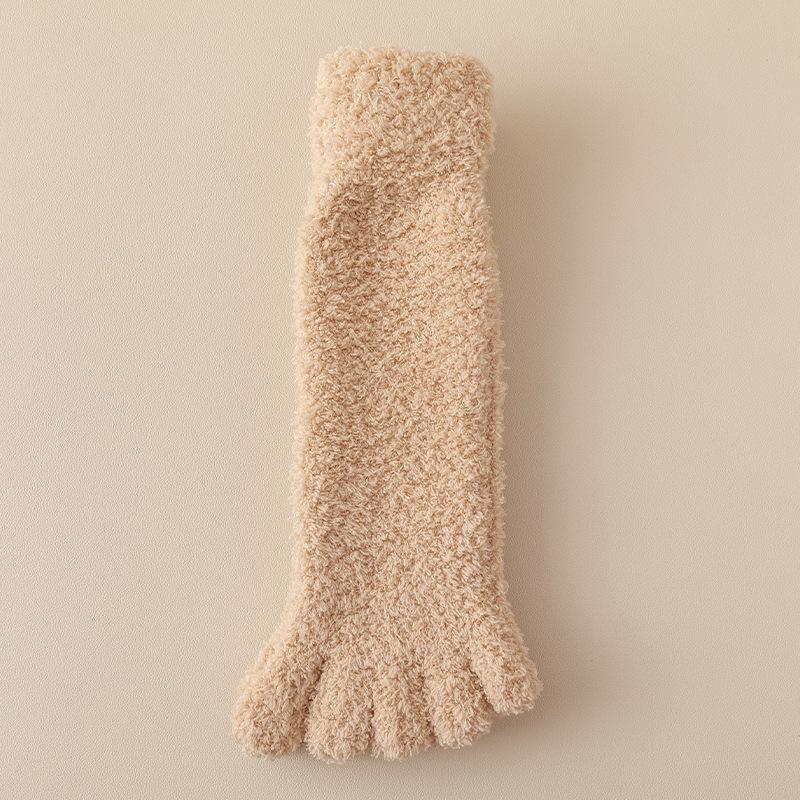 Women Thick Five Finger Socks Winter Warm Coral Fleece Fluffy Toe Socks Striped Soft Cozy Hosiery Laides Female Floor Slippers