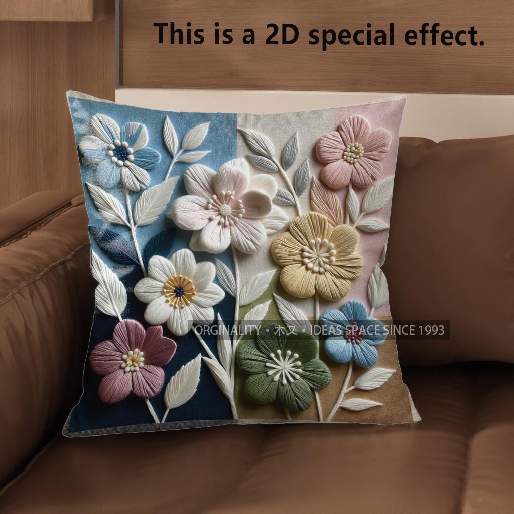 

2D Floral Embroidered Pattern Decorative Pillow Covers Pattern Cushion Cover Suitable For Sofa Bedroom Car Pillow Cover 40x40cm