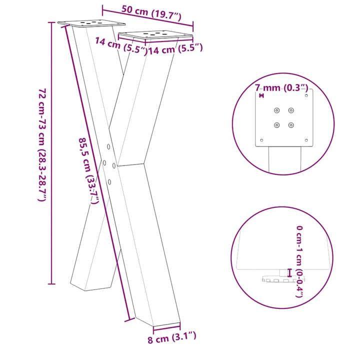 VidaXL Pieds de table à manger en forme de X, 2 pièces, noir, 50 x (72-73) cm, acier 4012968