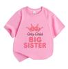 Kids Boys Girls 100% Cotton Crew Neck Short Sleeve T-Shirt, Funny Big Sister Crown Print Graphic Tee, Cute Promoted to Big Sister Announcement Casual