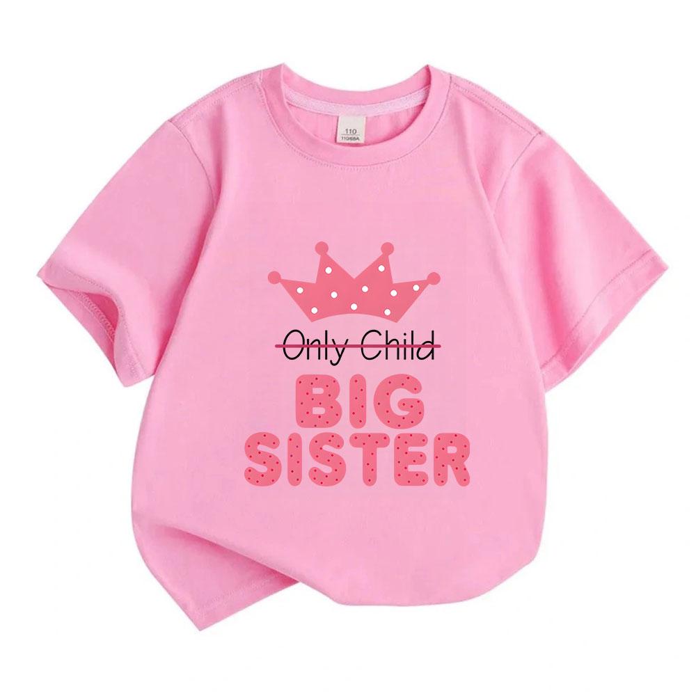 Kids Boys Girls 100% Cotton Crew Neck Short Sleeve T-Shirt, Funny Big Sister Crown Print Graphic Tee, Cute Promoted to Big Sister Announcement Casual