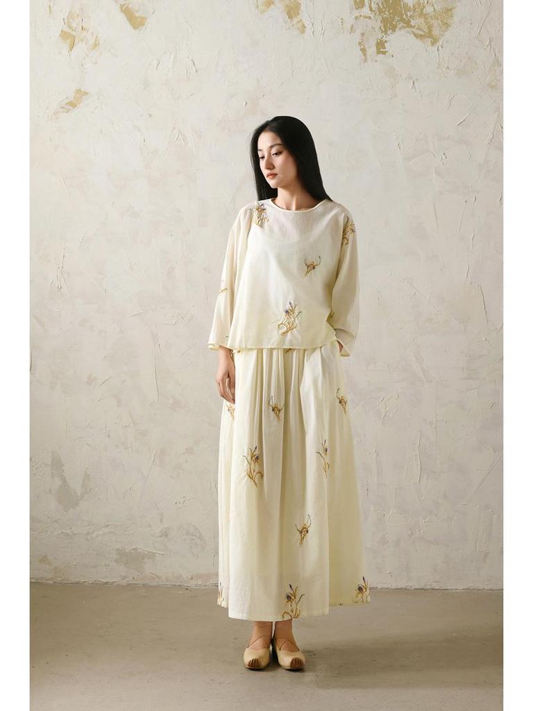 2025 Summer Artistic Retro Cotton Embroidered Half Skirt - Chinese Zen Style for Women