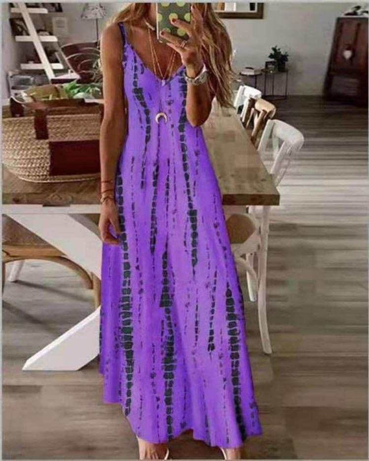 Summer Maxi Dress  Trendy Spaghetti Strap Tie Dye Print European American Style
