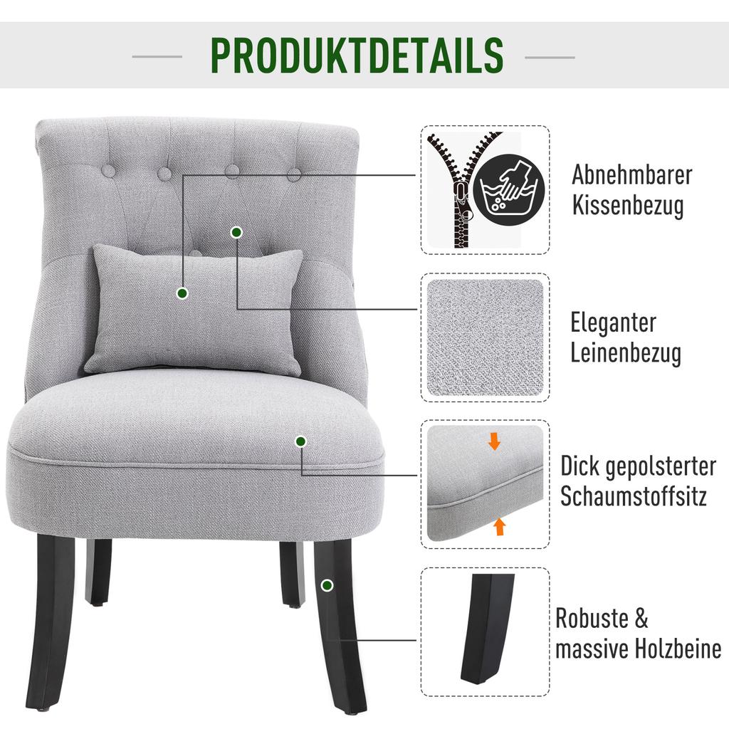 Armchair Living Room Relaxing Chair Lounge Chair Resting Chair with Back Cushion, Wooden Legs, Reading Chair with Linen Look