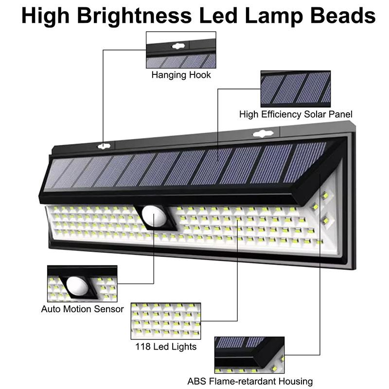 Solar Motion Sensor Lights Wall Light 3 Modes Outdoor LED Lamp Waterproof Solar Powered Porch Balcony Countyard Fence Lighting