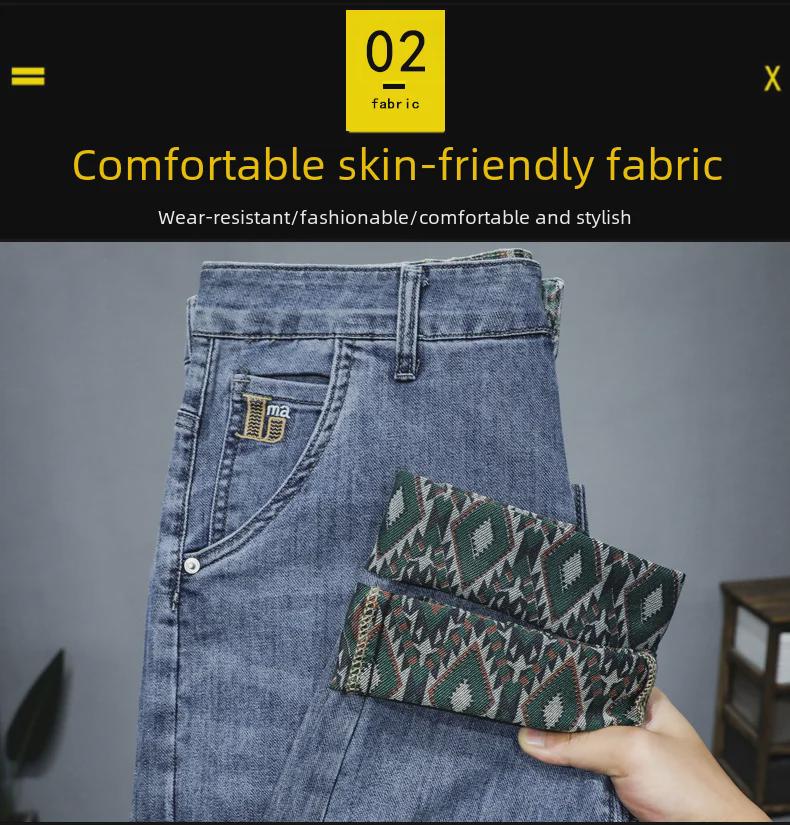 Spring-Summer Men's Slim Fit Printed Jeans – Douyin Trend Casual Straight Pants (Style 2268)