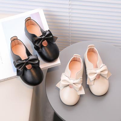Dziecięce Skórzane Buty z Okrągłym Noskiem – Modne Baleriny z Kokardką dla Dziewczynek, Miękkie Buty Baleriny Księżniczki w Jednolitym Kolorze dla Małych Dziewczynek