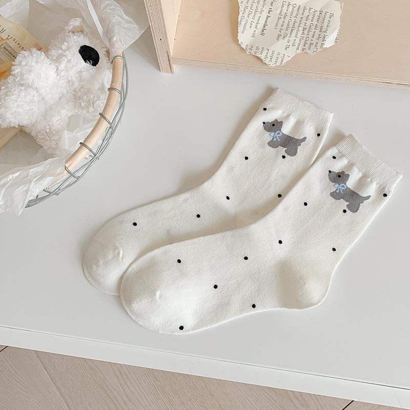 Printemps et Été, Chaussettes Mi-mollet pour Femmes Absorbant la Sueur et Respirantes avec Nœuds et Motifs Animaux Sont Simples et Polyvalentes