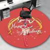 1pc Anime Cartoon Design Happy Holidays Round Carpet - Office Chair Mat, Non-Slip Rug for Home Decor, Living Room, Bedroom, Game Room, Dormitory, Seas