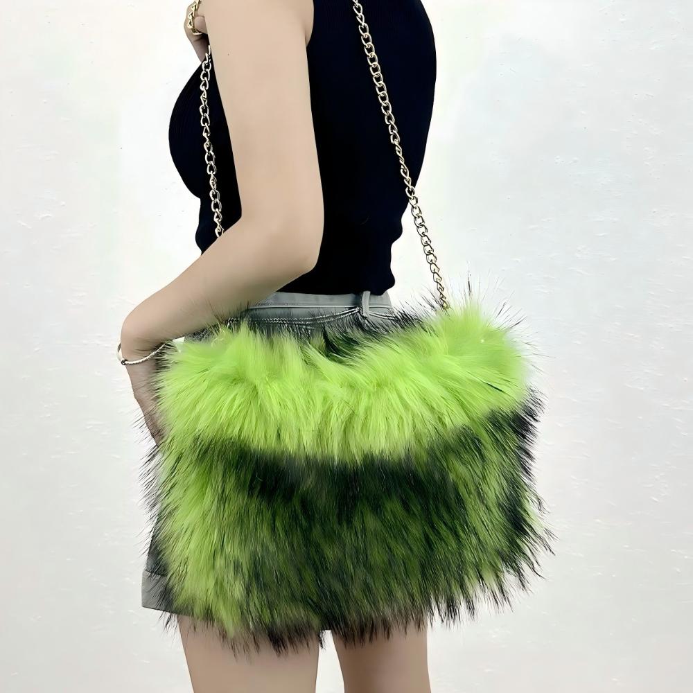 2025 Zima Nové Plyšové Spojkové Kabelky Imitace Mývalí Srsti Dámská Kabelka do Podpaží Evropský Americký Trendy Řetízek Dámské Ramenní Kabelky Dámská Měkká Nadýchaná Kabelka