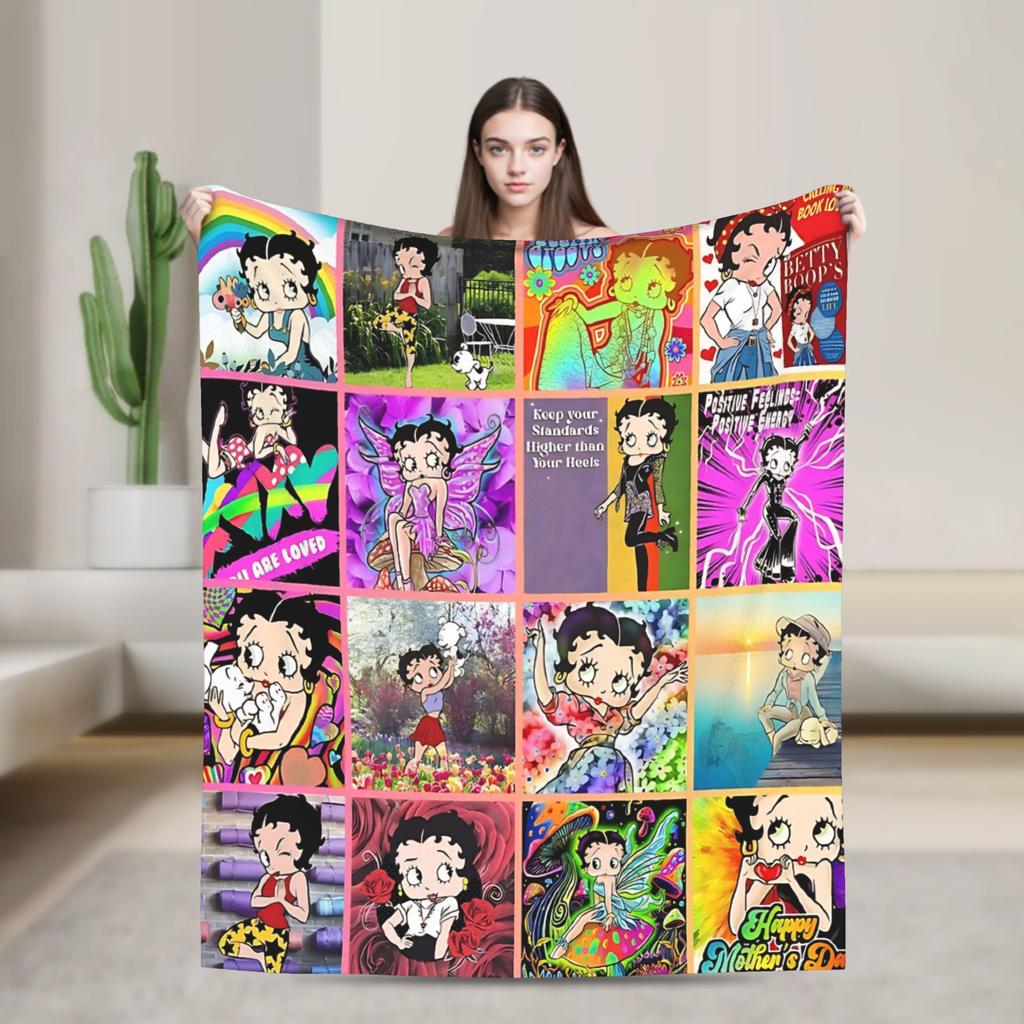 B-Bettys Boops Comfortable Blanket Cartoon Doll Casual Plane Travel Throw Blanket Home Decor Flannel Bedspread Sofa Bed Cover