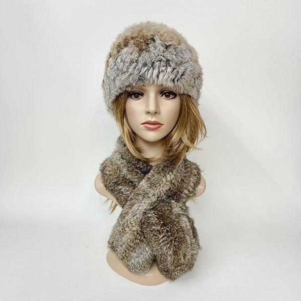 

Зимняя теплая шапка из меха кролика, шарф, комплект из натурального меха, вязаная шаль, высокая эластичная женская шапочка