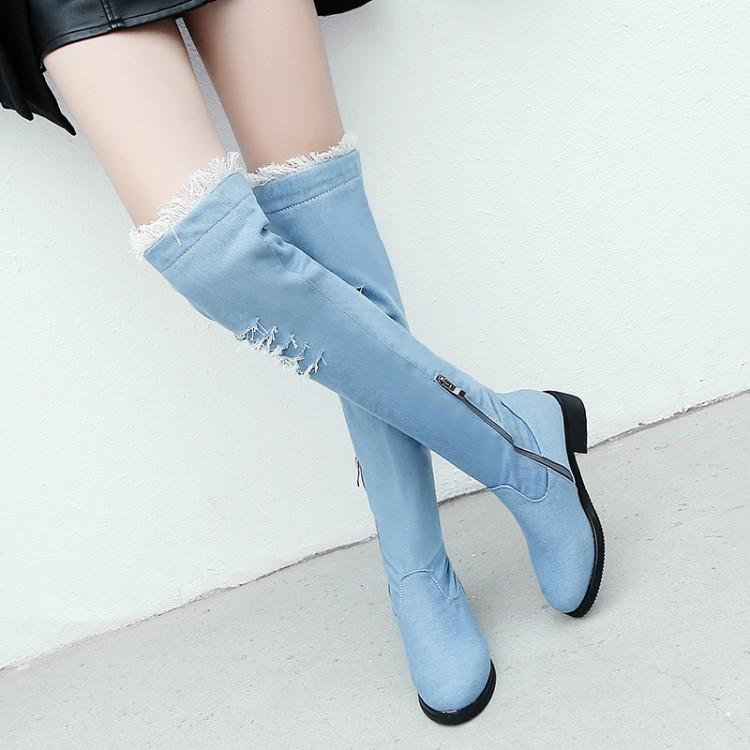 Academy New Fashion Denim Face Low Heel Square Heel 32-48 Size Paint Boots