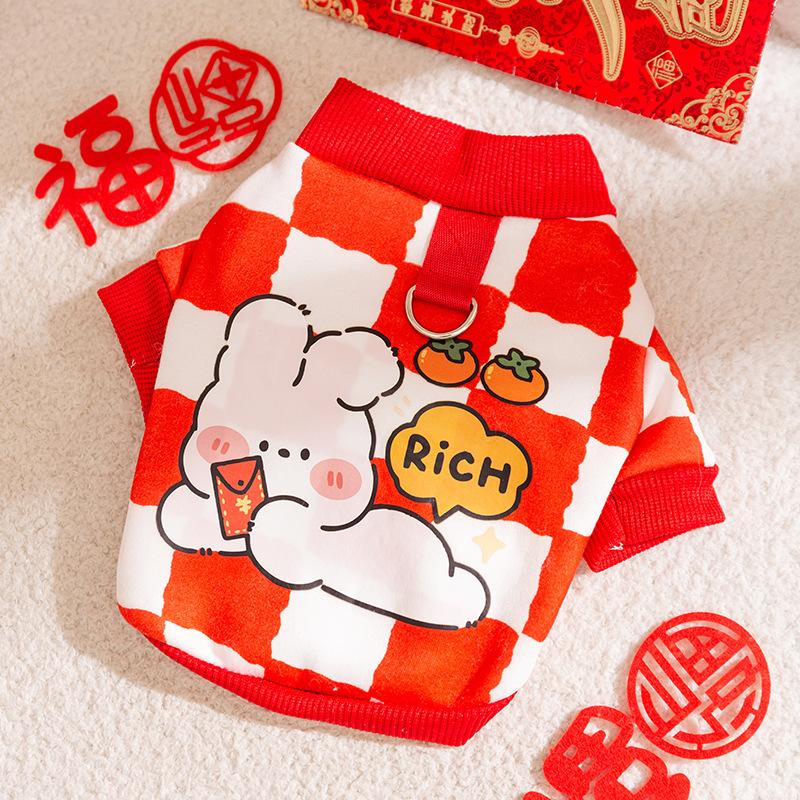 

Новая Зимняя Праздничная Одежда для Собак на Китайский Новый Год Маленькая Собака Тедди Бигбеар Новогодний Тяговый Свитер Одежда для Питомцев L (recommended weight 8-5.5 kg)