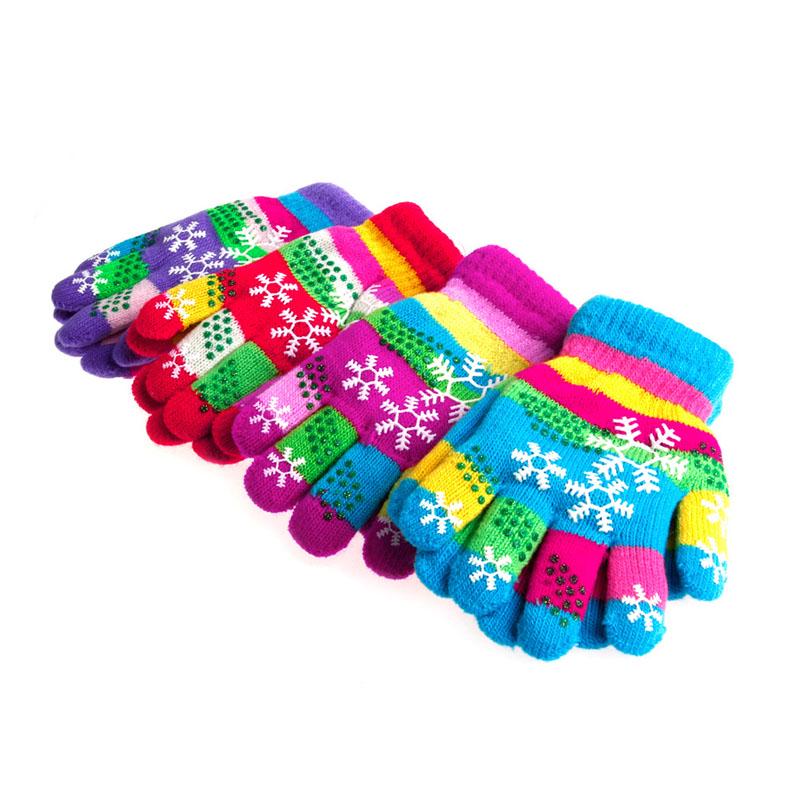 

Осенне-зимние детские двухслойные утолщенные перчатки из цветной пряжи с принтом снега Unisex