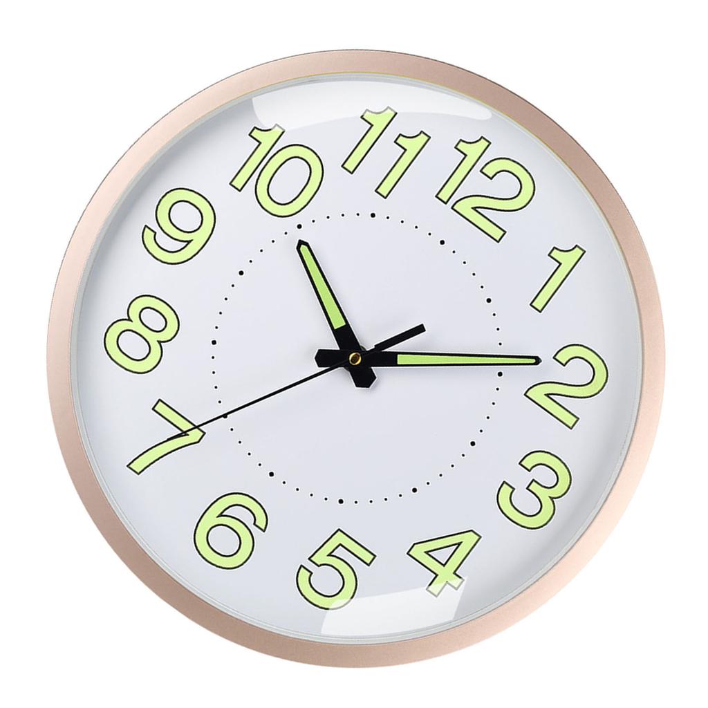 Silent Quartz Clock Plastic Wall Mounted Luminous Quiet for Living Room Bedroom 12in 30cm Rose Gold