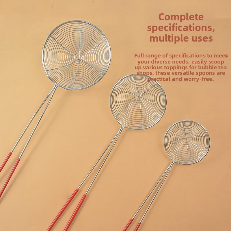 Pearl Strainer, Stainless Steel Red Handle Pearl Powder Round Spoon, Hot Pot Strainer, Bubble Milk Tea Strainer, Deep Net Scooping