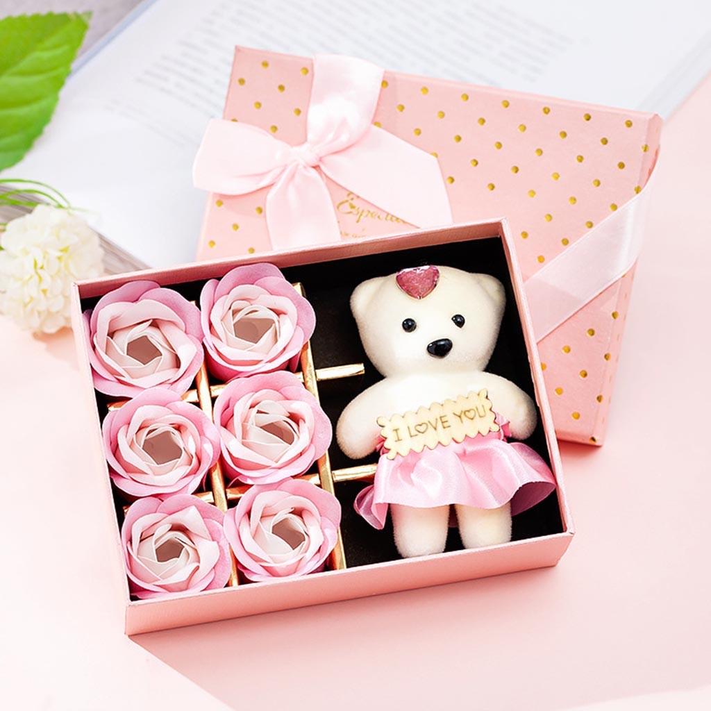 Valentine's Day 6 Flowers Soap Flower Gift Rose Box Bears Bouquet Festival Gift