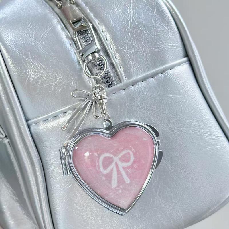 Y2K Trendiges Herz Klappspiegel Schlüsselanhänger Süß Cool Metall Schlüsselanhänger Make-up Mini Spiegel Mode Tasche Anhänger Mädchenhafte Geschenke