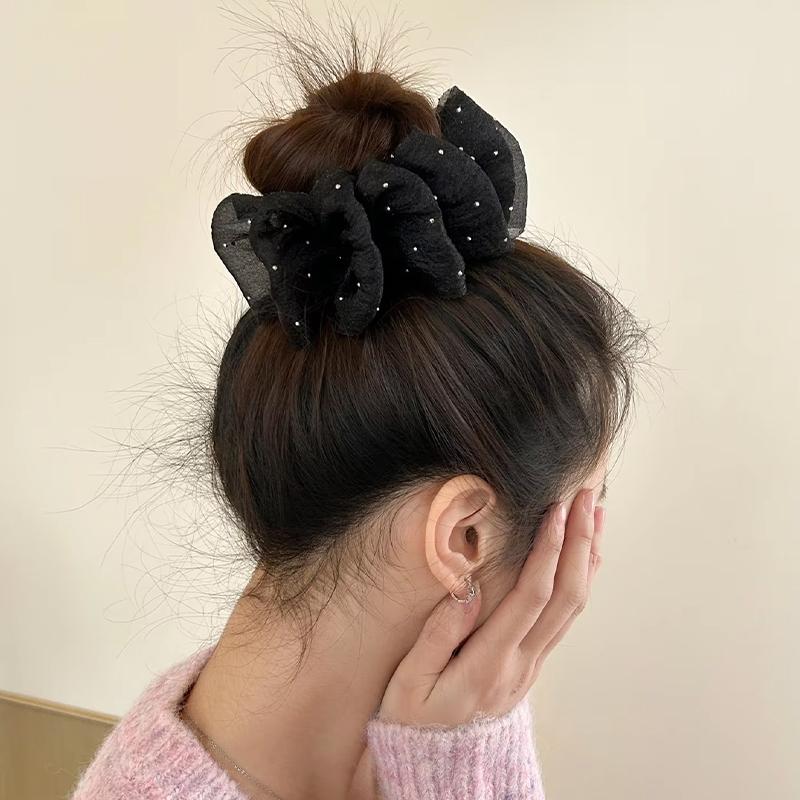 Elegant Flower Clip Resin Bow Mesh Vertical Clip Korean Style Women Ponytail Holder For Gifts Solid Color Hair Accessory