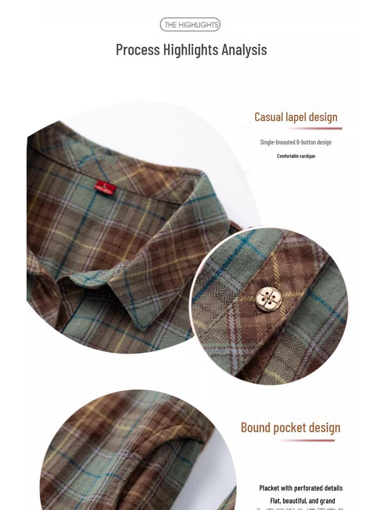 Genuine Autumn Long Sleeve Plaid Cotton Shirt for Middle-Aged & Elderly Women