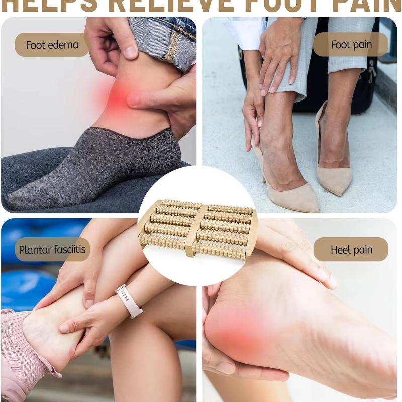 Wooden Foot Massager Roller: Grooved Design for Plantar Fasciitis, Improved Circulation, Pain Relief, and Muscle Tension Reducti