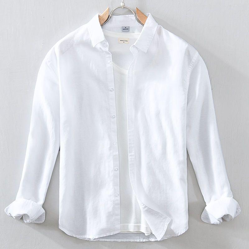 Japanese Cotton Linen Long-Sleeve Shirt - Casual, Loose, Solid Color, Fresh Youthful Style