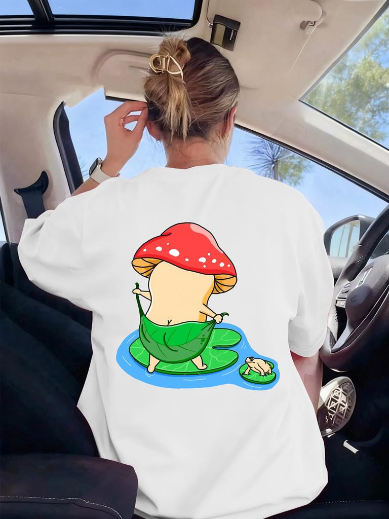 Bath Mushroom Prints TShirts Womens Summer Loose Short Sleeve Tops Comfortable Soft T Shirts Basics ONeck Womans Streetwear