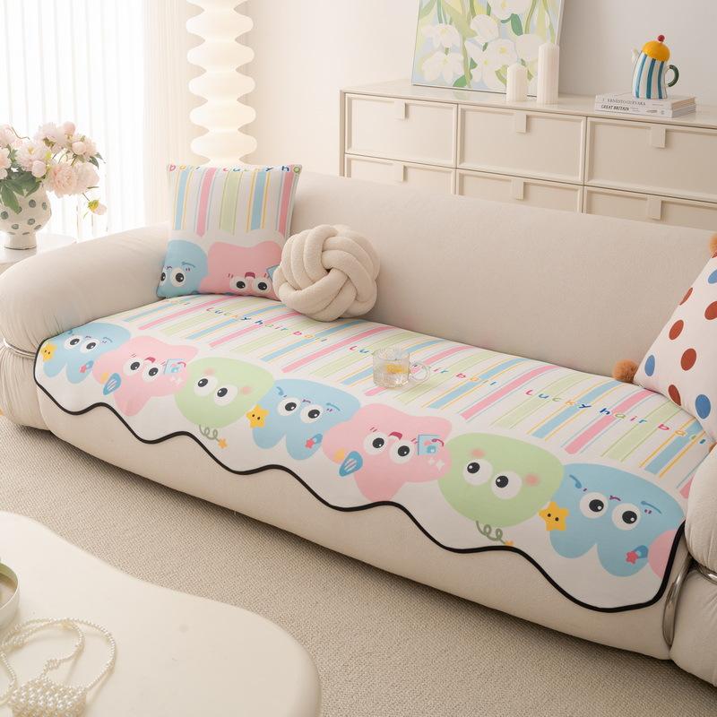 Cartoon Ice Silk Summer Mat Special-Shaped Sofa Cushion  New Cool Irregular Straight Row Non-Slip Seat Cushion Cover Cloth