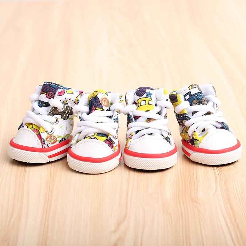 4 st/set Pet Dog Dog Shoes Four Seasons Sports Canvas Ball Skor Teddy Bichon Varm mjuk botten Små hundar