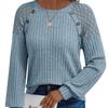 Long Sleeves Women's Round Neck Solid Color Hollow Button Long Sleeve Casual Splicing Top