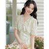 Summer Sweet Little Clear Lotus Leaf Edge Floral Dress Sweet Chiffon Short Sleeve Dress