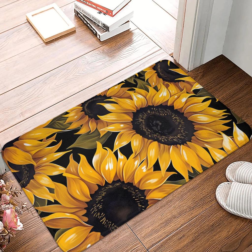 Beautiful Sunflower Flowers Pattern Doormat Anti-Slip Kitchen Bath Mat Garden Garage Door Floor Entrance Carpet Rug