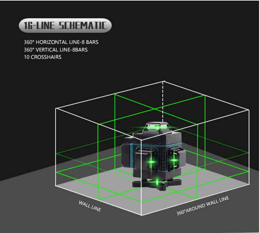 16-line Green Light & Blue Infrared Laser Leveler: Wall/Floor Mounted, High-Precision & Strong Light Level Meter