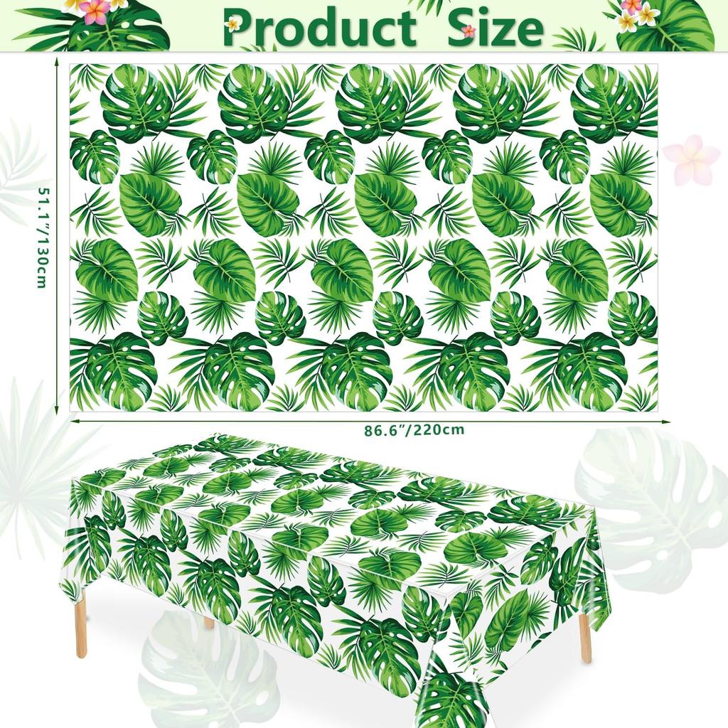 4 Pack Hawaii Palm Leaves Tablecloths Luau Party Disposable Hawaiian Table Cloth Tropical Palm Leaves Table Cover for Baby Shower Birthday Party