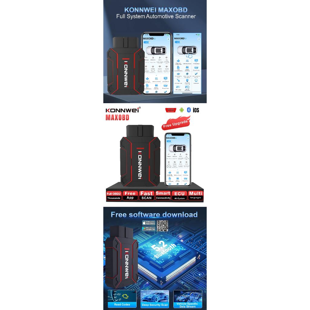 Newest Products Car All System Scanner KONNWEI MAXOBD Bluetooth 5.0 For Android And Ios Both With Free MAXOBD App On Mobile