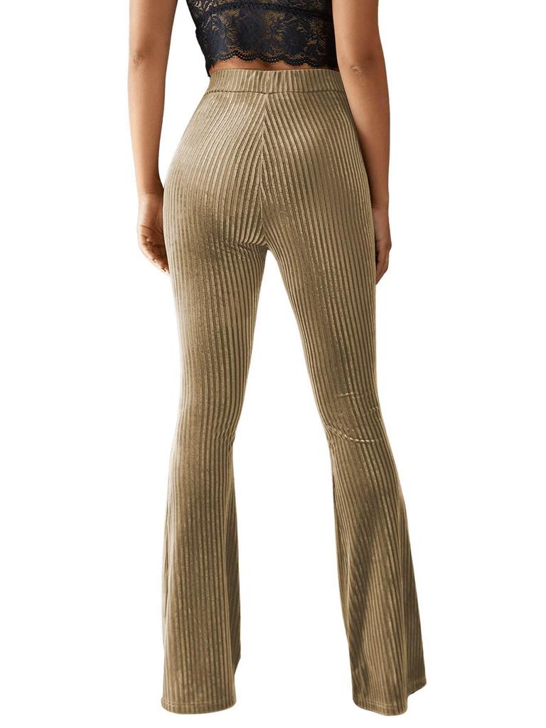 Women's Fashion Sexy High Waist Gold Velvet Ribbed Flared Pants